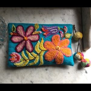 Fantastic Embroidered clutch with Pom Pom zipper